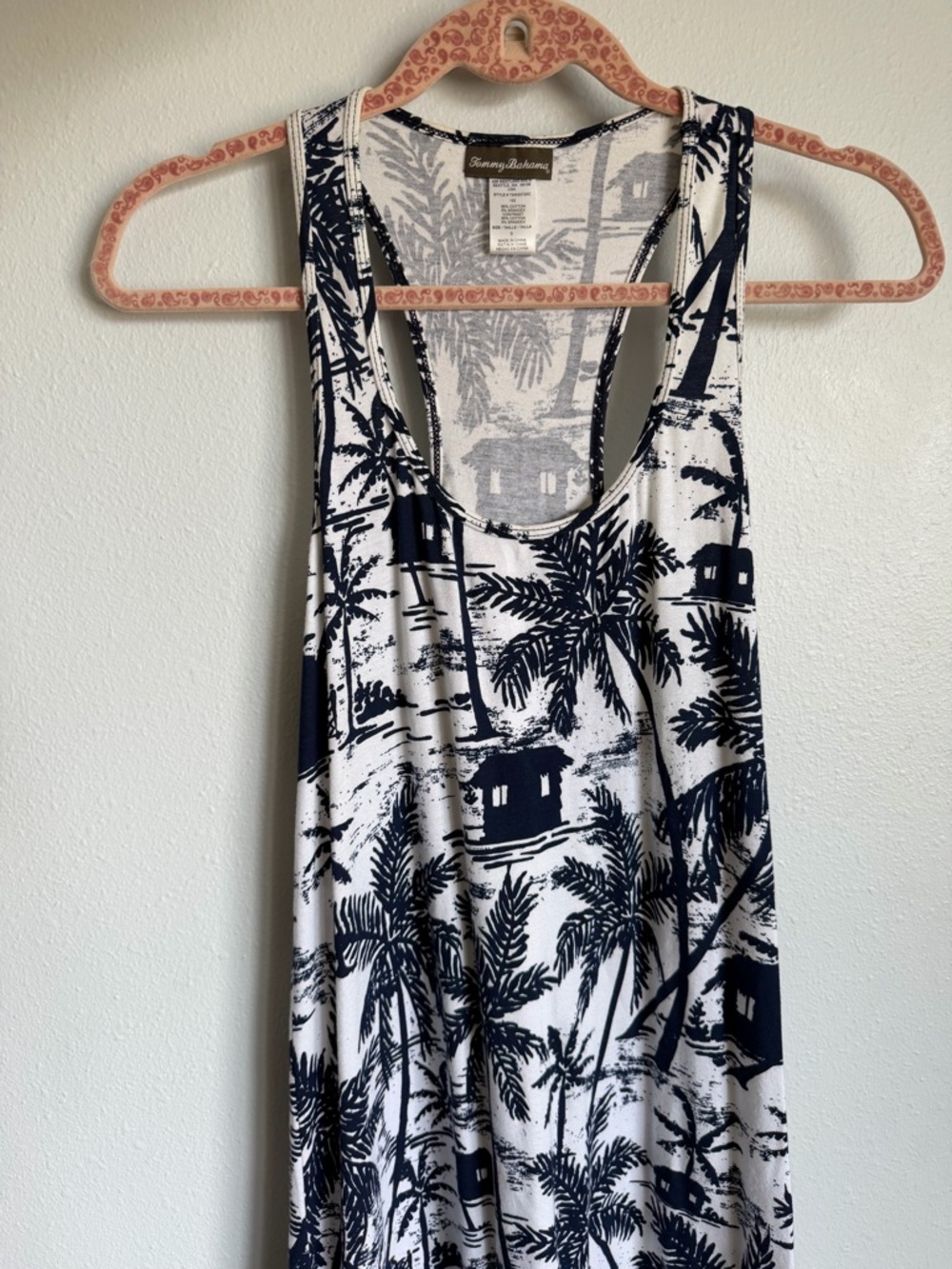 Tommy Bahama Tropical Print Maxi Dress Size Small Navy/White
